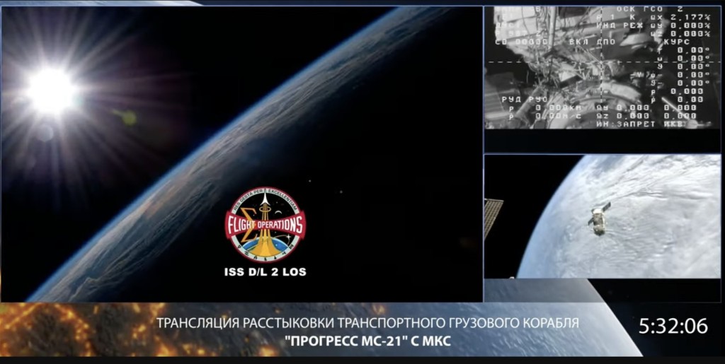 俄罗斯国家航天集团（Roscosmos）影片显示MS21离开国际太空站（ISS）时尝试旋转，查看有否损坏或变形。