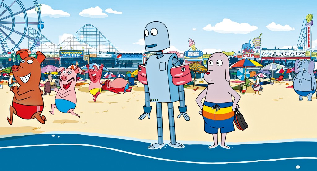 狗狗跟機械人去游水，後者表情好可愛，永遠一臉驚喜。