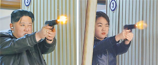 北韓官媒今年曾公開金正恩與金主愛持槍射擊圖片。美聯社