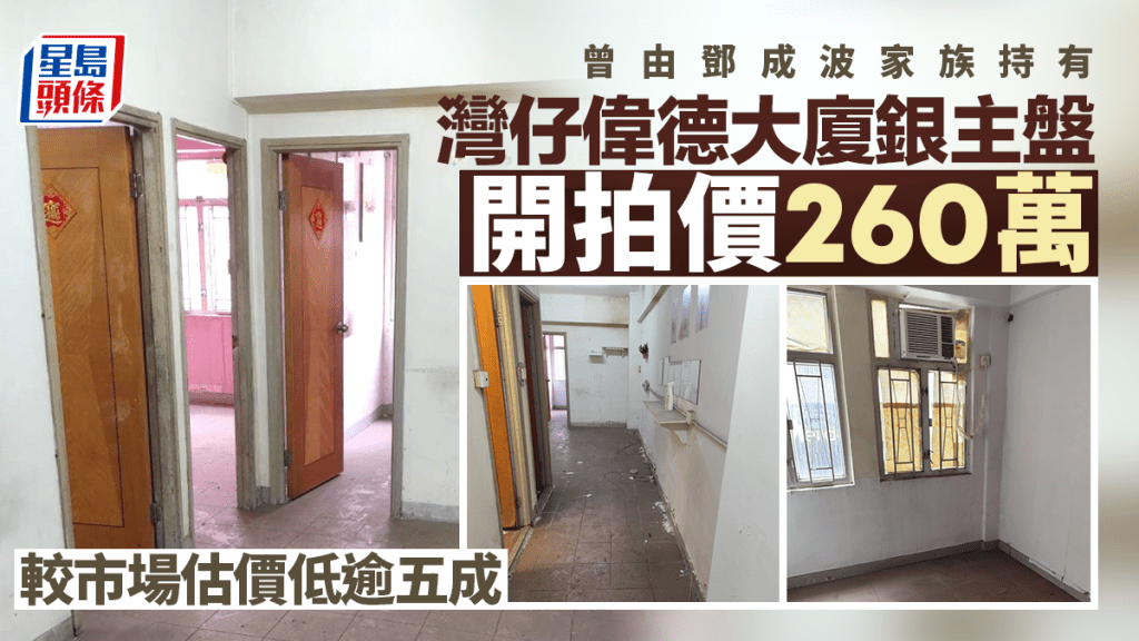灣仔偉德大廈銀主盤260萬推拍 較市場估價低約51% 曾由鄧成波家族持有