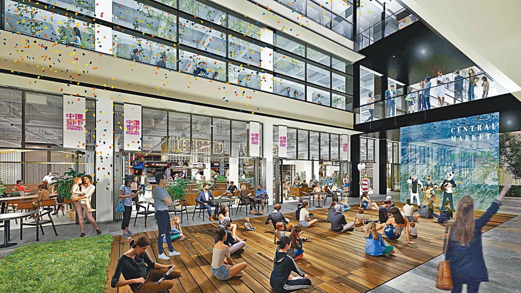 ■中環街市活化後，中庭橋下配備大型投影與音響設備，提供街頭表演場地及活動空間。