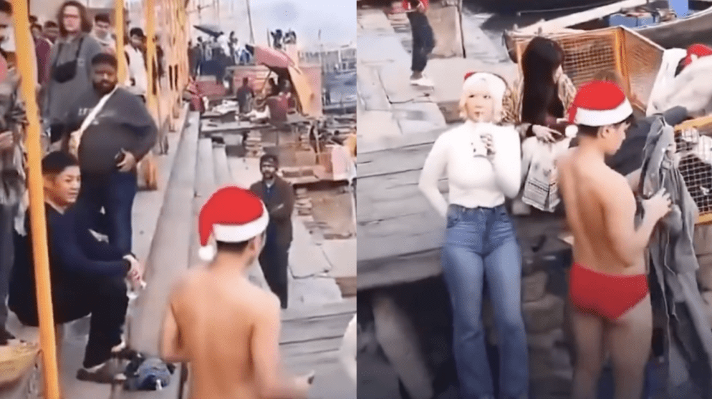 日本游客戴圣诞帽跳恒河游水 遭大批印民包围辱骂 惹网民激辩