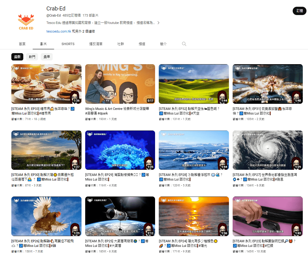 吕慧仪与王骏雄博士共同成立的YouTube频道「CRAB ED」于8月初开通。