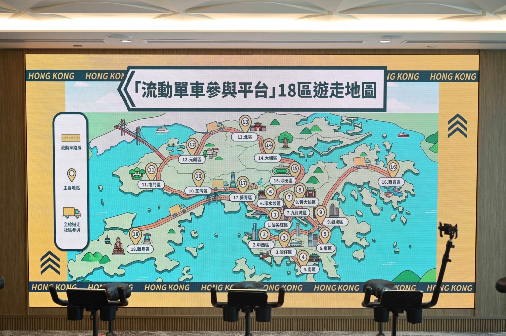 「流動單車參與平台」宣傳車,將會18區遊走地圖。 「流動單車參與平台」宣傳車,將會18區遊走地圖。