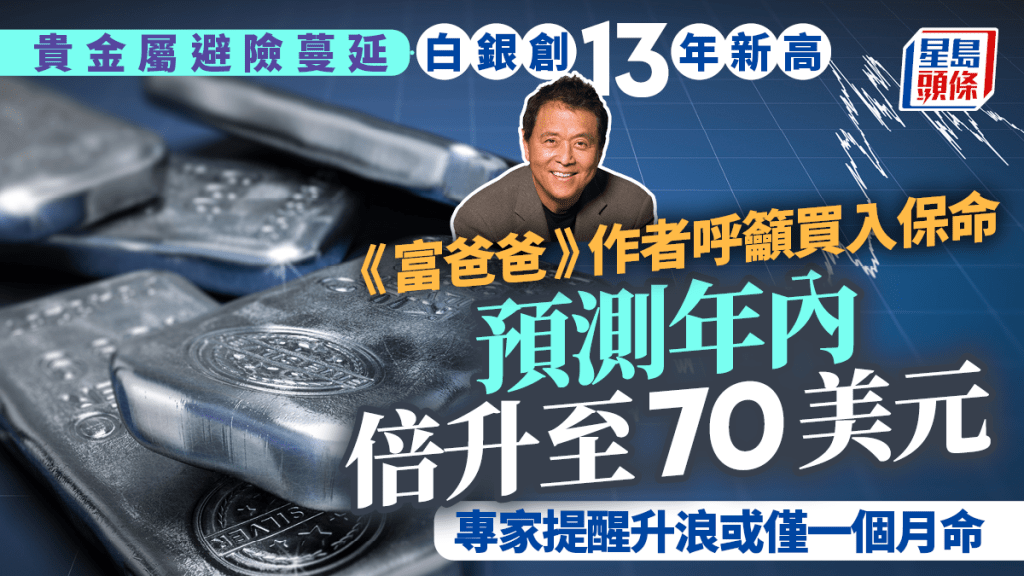 貴金屬避險刺激白銀創13年新高 富爸爸作者預測倍升至70美元 專家提醒升浪或僅一個月