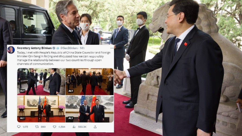 布林肯Twitter發文談北京行,指忘行 「討論如何負責任地管理兩國關係」。 布林肯Twitter截圖