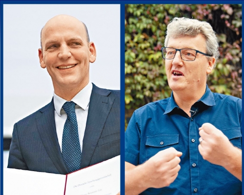 今年诺贝尔化学奖得主：德国的利斯特（左）和苏格兰出生的科学家麦克米伦（右）。