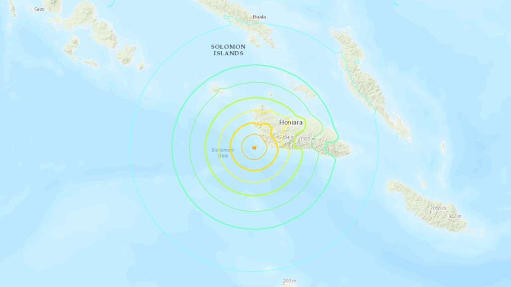 所羅門群島發生7級地震，美國發海嘯警報。 USGS圖