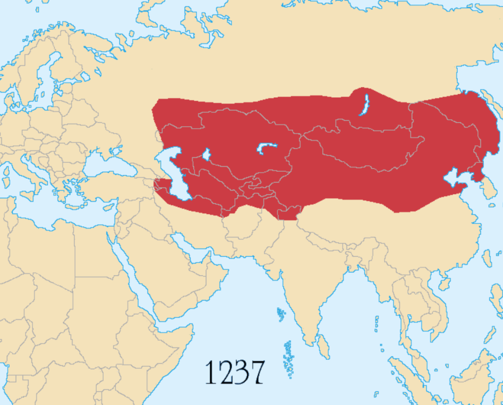 蒙古帝国疆域的演变。（资料来源：CC BY-SA 2.5@维基百科）