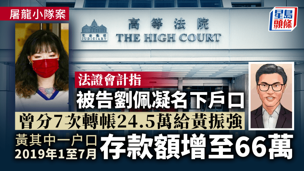 屠龍小隊案︱法證會計指被告劉佩凝名下戶口曾分7次轉帳24.5萬給黃振強