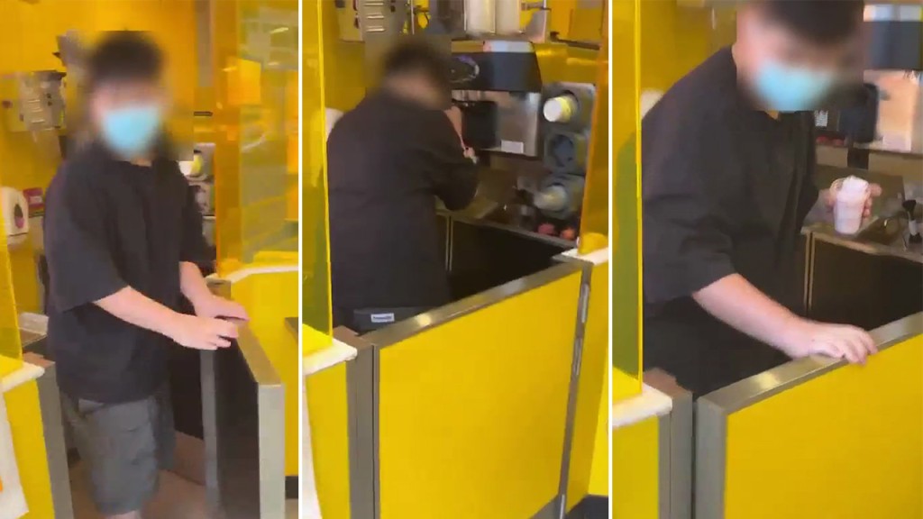 男子擅闖麥當勞，並操作機器取走一杯雪糕。網圖