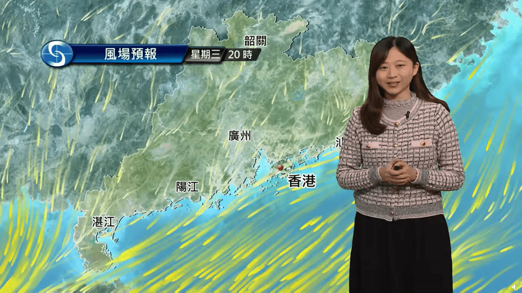 天文台預料一股季候風補充會在今晚（28日）至明早（29日）抵達廣東沿岸。天文台擷圖