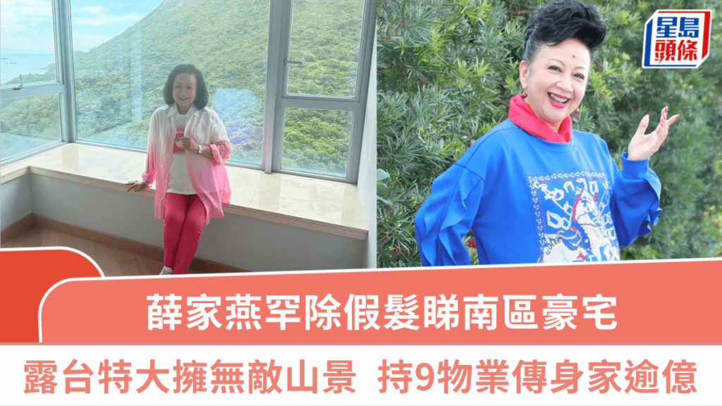 薛家燕罕除假髮睇南區豪宅  客廳寬敞露台特大擁無敵山景  持9物業傳身家逾億