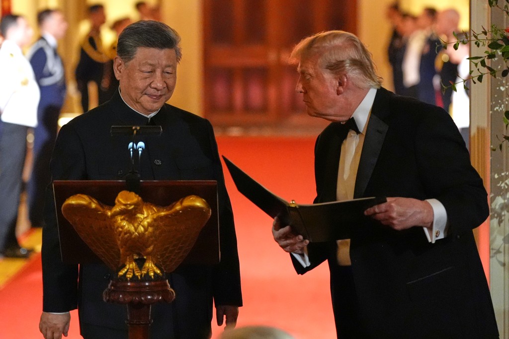 國家主席習近平出席特朗普在白宮所設的晚宴。美聯社 國家主席習近平出席特朗普在白宮所設的晚宴。美聯社
