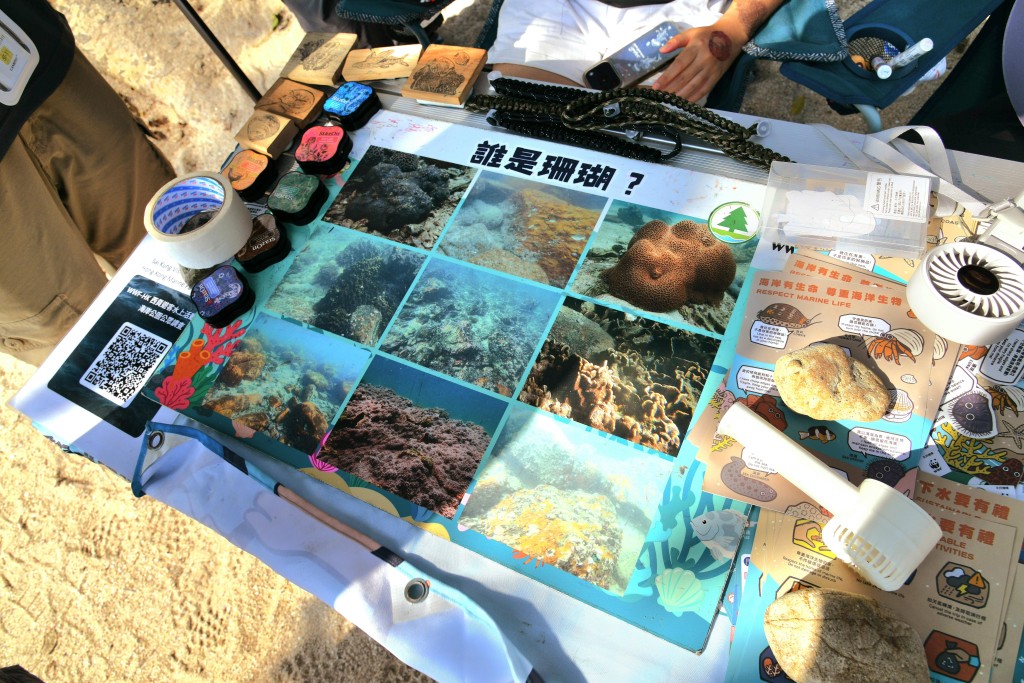 WWF設立攤位宣傳海洋保育，教導遊客切勿掘取及帶走海洋生物。