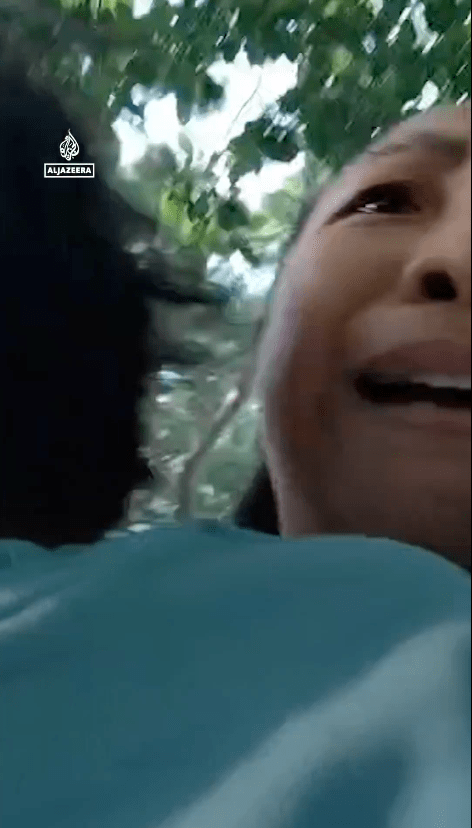 菲傭 Nerissa Catabay抱着幼主由23樓狂奔逃命，更邊走邊直播，提醒同鄉及住戶盡快離開。X@Al Jazeera English