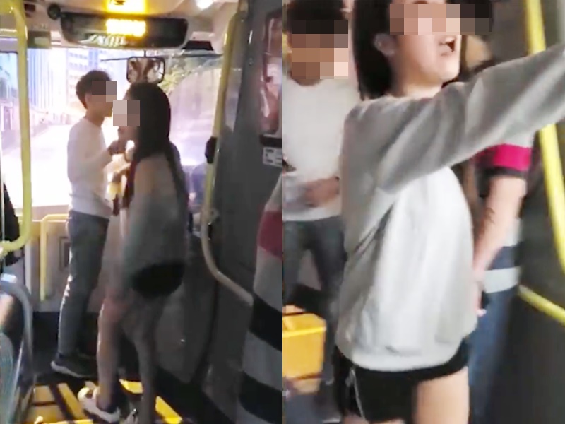 男女大鬧巴士。網上截圖