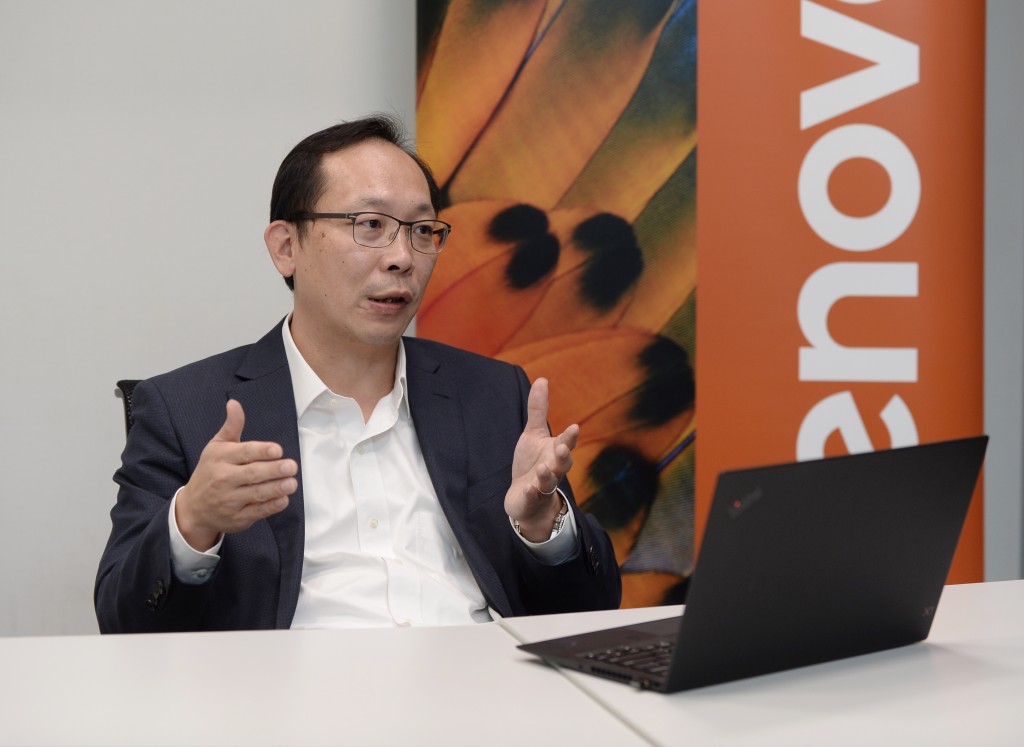 Lenovo香港及澳门区总经理黄斌：疫情令企业反思数码化策略，更注重长期的商业持续，协作更机动性，终于诞生了ThinkSmart View个人视像会议产品。资料图片