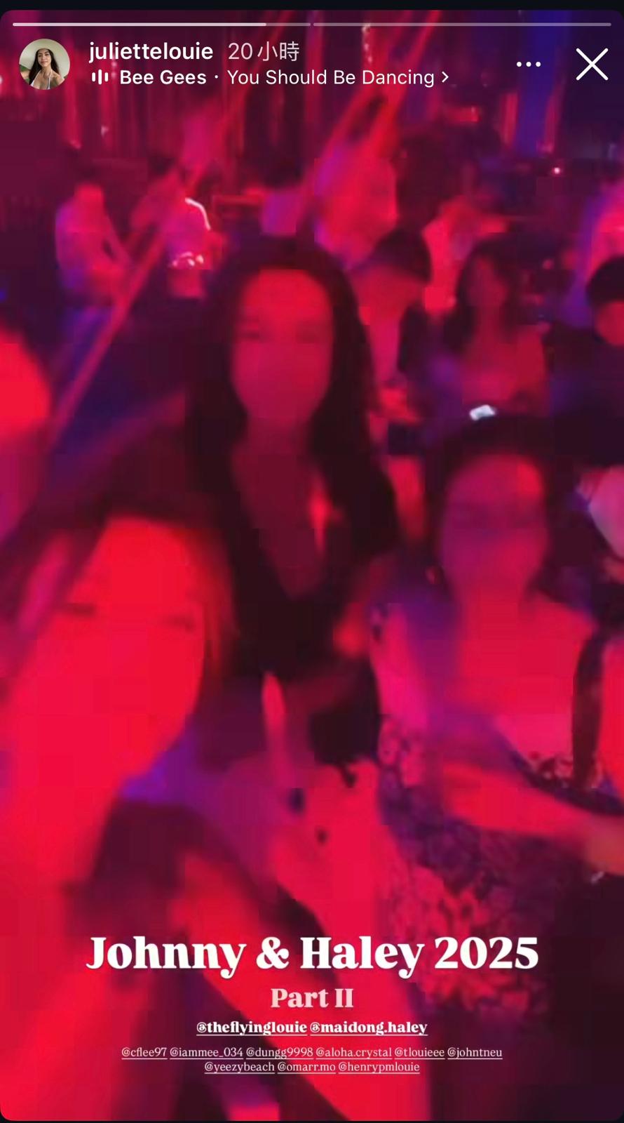 雷莊𠒇在社交平台分享大量其弟弟Johnny Louie和太太Haley結婚的影片及照片。