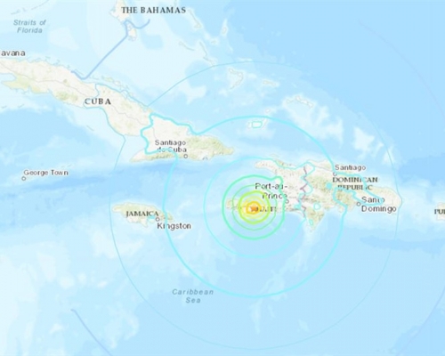 海地發生7.2級地震。美國地質調查局截圖