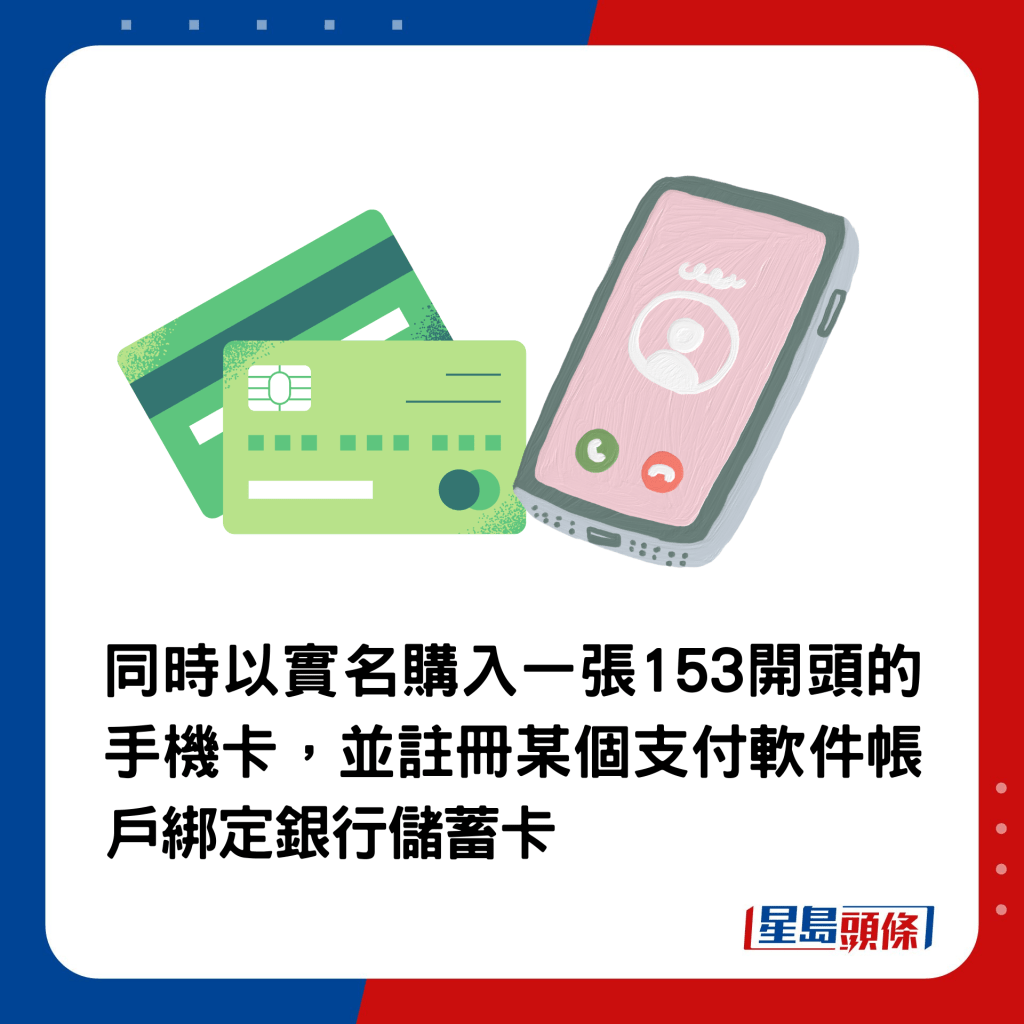同時以實名購入一張153開頭的手機卡，並註冊某個支付軟件帳戶綁定銀行儲蓄卡