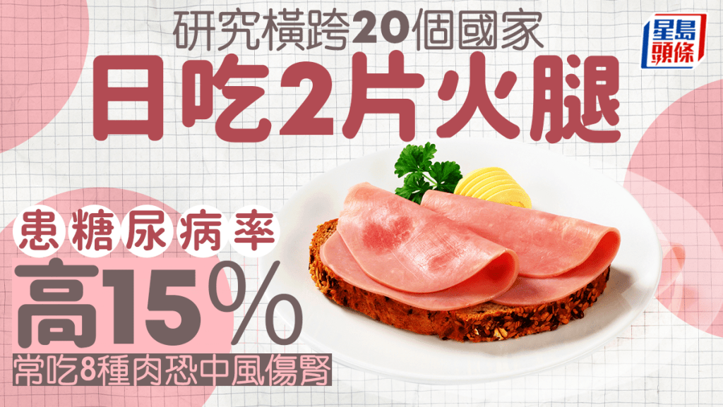 糖尿病｜研究橫跨20個國家證 日吃2片火腿患糖尿病率高15% 常吃8種肉恐中風傷腎