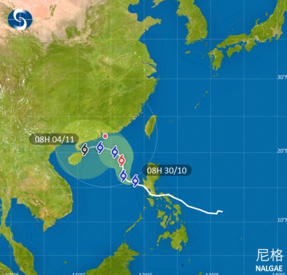 2022年強烈熱帶氣旋尼格路徑圖。天文台資料圖片