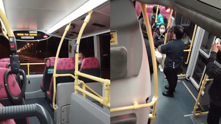 吐露港公路兩男九巴上打架，車長：「報警無問題 唔好再嘈住我揸車」。網片截圖