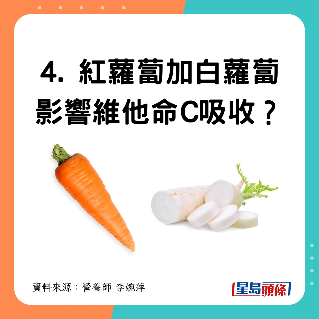 4. 紅蘿蔔加白蘿蔔 影響維他命C吸收？