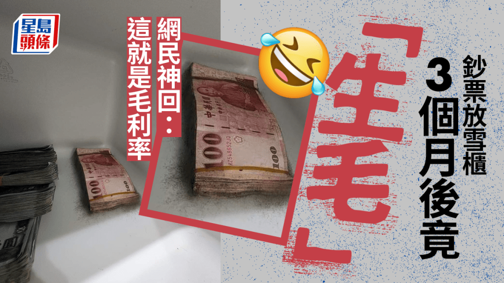 台灣網民將鈔票放進雪櫃,在3個月後卻發現鈔票「長毛」。爆料公社FB