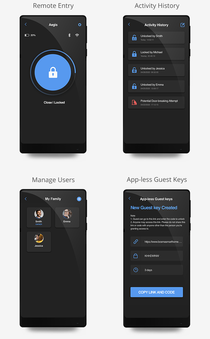 Aegis智能门锁可利用APP开锁。