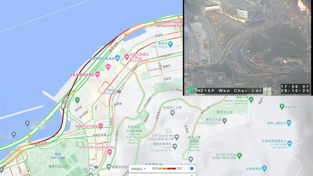 东区走廊东行线交通极度挤塞。（google map）