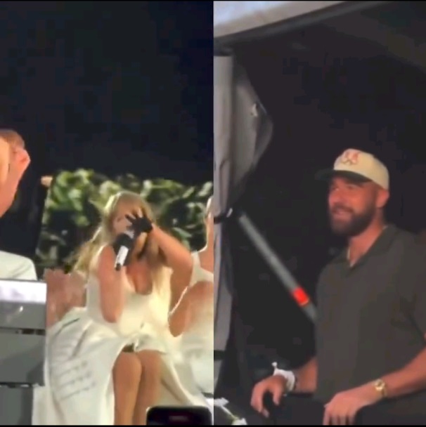 有粉絲影到Taylor向坐在VIP包箱內的Travis揮手，Travis則冧爆跟住女友唱歌。