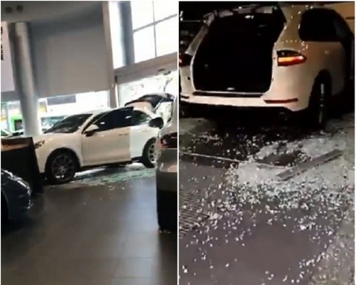 台中男子駕保時捷衝入車行報復。爆料公社圖片