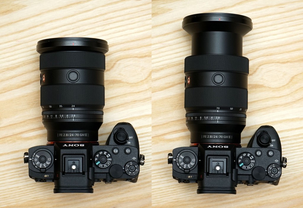 新鏡沿用外變焦的,使用70mm焦段(圖左)時鏡身會比24mm(圖左)有所延伸。 新鏡沿用外變焦的,使用70mm焦段(圖左)時鏡身會比24mm(圖左)有所延伸。