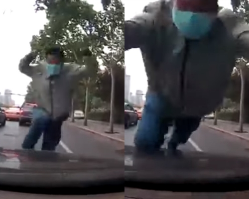 的舉動被行車紀錄儀全程錄下。影片截圖