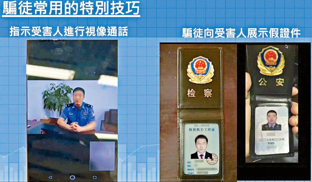 騙徒指示事主進行視像通話及出示的假證件。