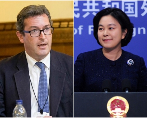 保守党人权委员会副主席Benedict Rogers(左)被拒来港，外交部华春莹(右)强调是中国内政。