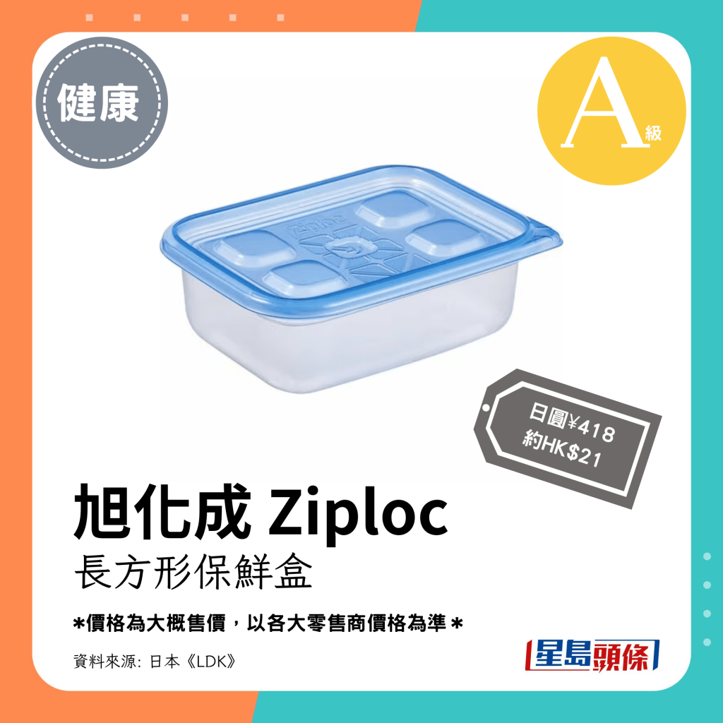 第2位 A级（4.00分）：旭化成 Ziploc 长方形保鲜盒（日圆¥418，约HK$21）
