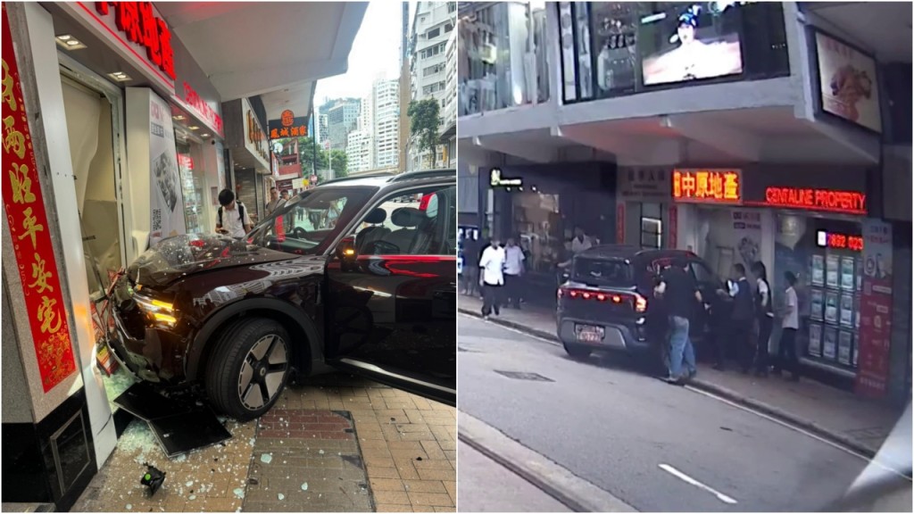 車Cam直擊｜銅鑼灣T牌私家車失控 鏟上行人路撼地產舖 七旬男乘客受傷