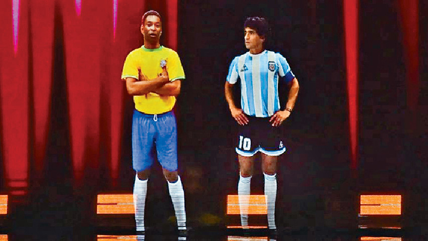 ■比利（左）與馬勒當拿以全息影像方式祝賀美斯。