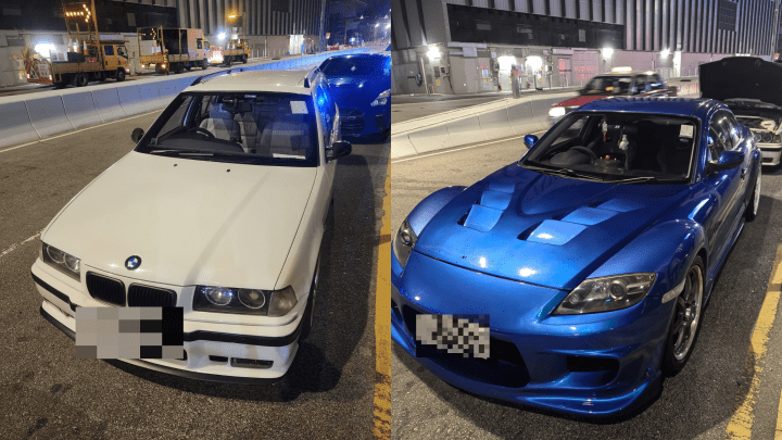 警方於機場打擊非法賽車及非法改裝，拖走8車檢驗。警方圖片