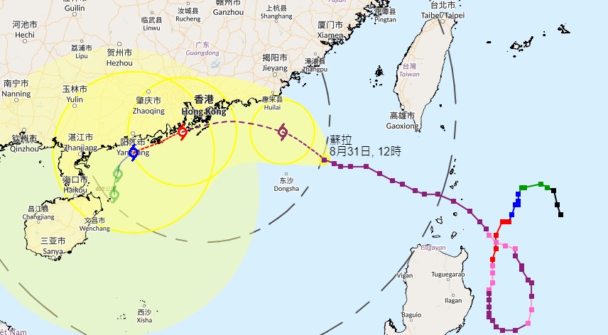 超強颱風蘇拉來勢洶洶。（天文台網頁截圖）