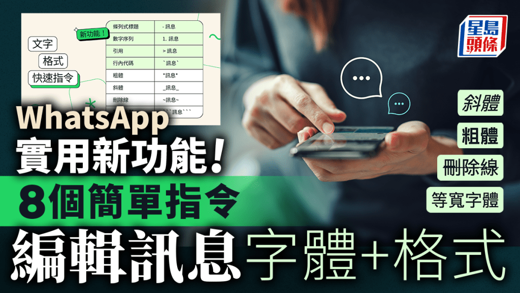 WhatsApp新功能！8個指令編輯文字格式 自動數字排序/粗體/斜體/清單/點列