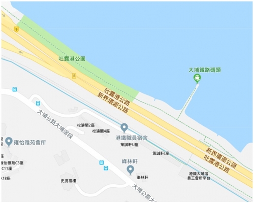 意外發生在吐露港公路近大埔鐵路碼頭段。圖Google 