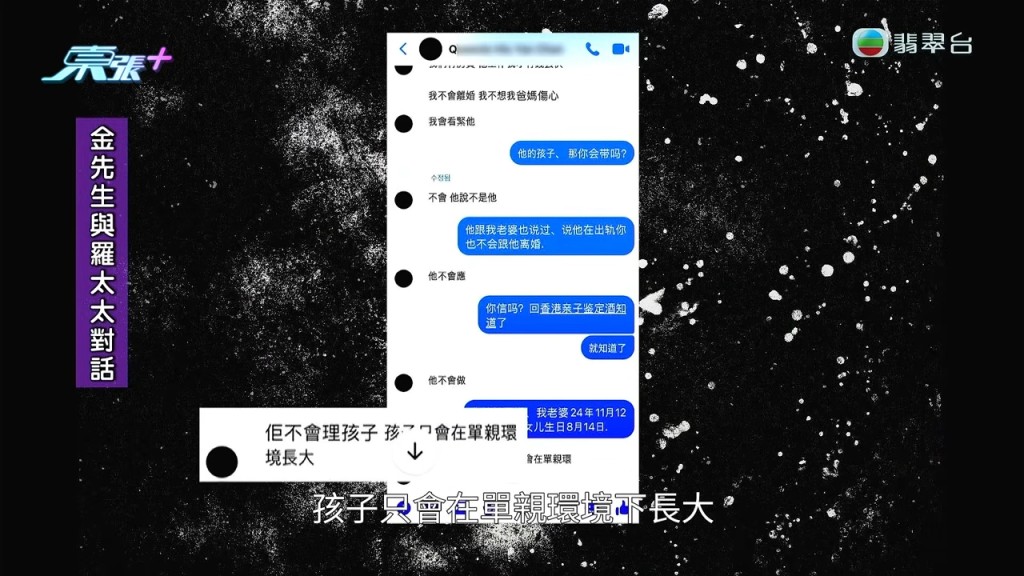 羅太更向金先生表示，羅先生不會理會孩子，孩子只會在單親環境下長大。