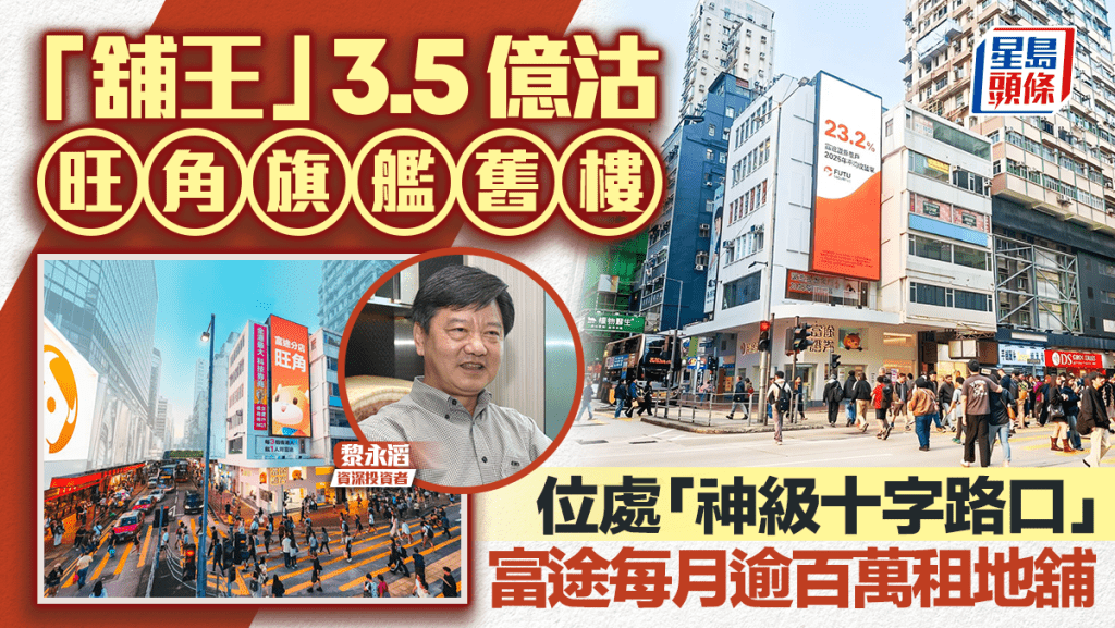 「舖王」黎永滔旺角旗艦舊樓3.5億沽 位處「神級十字路口」富途每月逾百萬租地舖