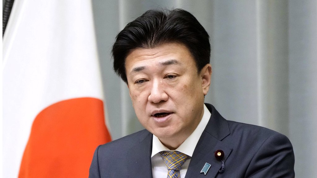 日本官房長官木原稔召開記者會。美聯社