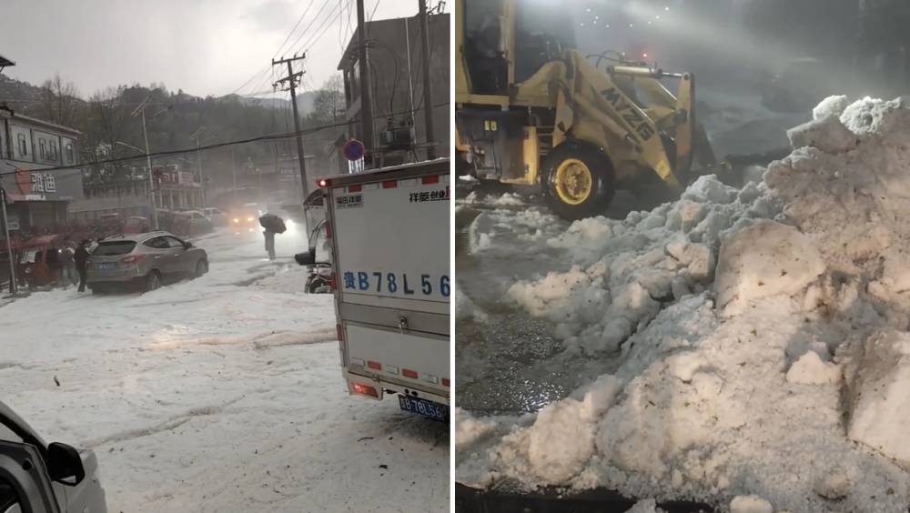 貴州四月飛霜？巨型冰雹瘋襲堆積30厘米厚，需出動鏟車清「雪」。