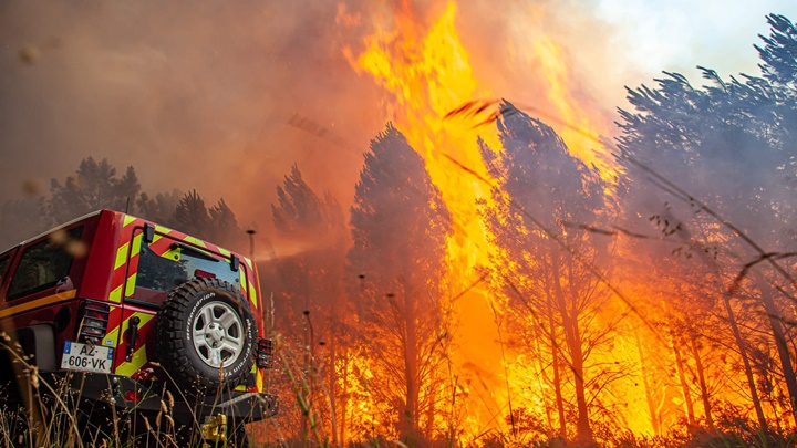 法國吉倫特省山火蔓延。AP圖片
